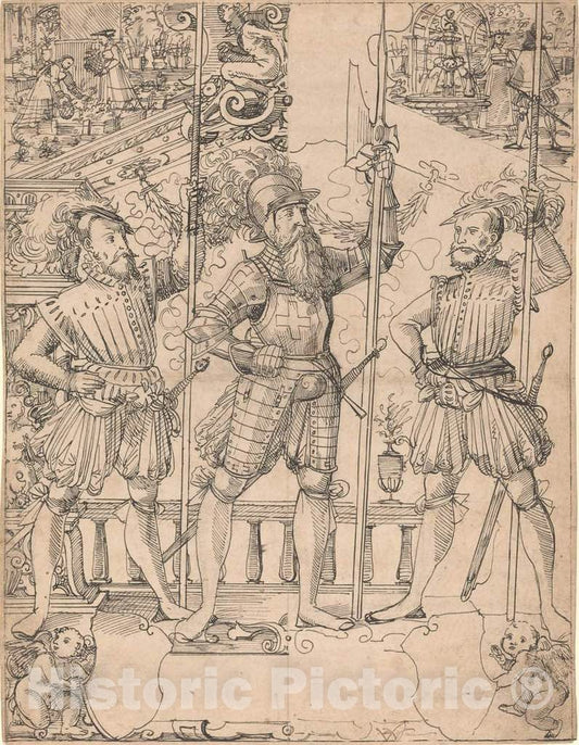 Art Print : Hans Jakob Plepp, Halberdier and Two Pikemen - Vintage Wall Art