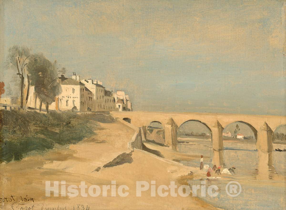 Art Print : Baptiste-Camille Corot, Bridge on The SaÃ´ne River at MÃ¢con, 1834 - Vintage Wall Art
