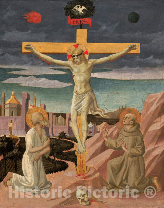 Art Print : Pesellino, The Crucifixion with Saint Jerome and Saint Francis, c.1448 - Vintage Wall Art