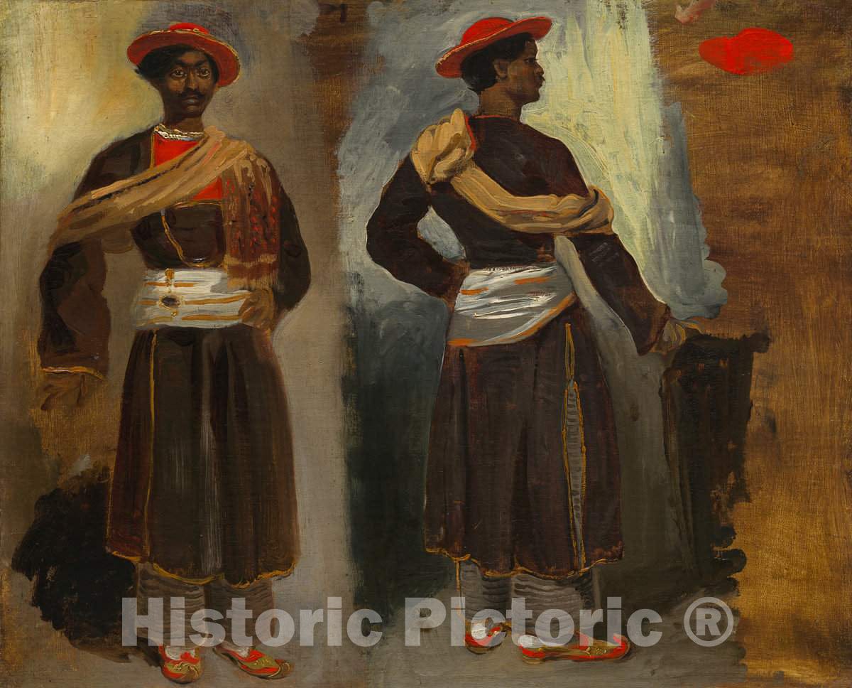 Art Print : EugÃ¨ne Delacroix, Two Studies of a Standing Indian from Calcutta, c.1824 - Vintage Wall Art