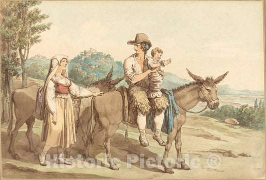 Art Print : Bartolomeo Pinelli, A Peasant Family and Two Donkeys - Vintage Wall Art