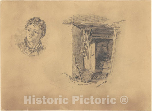Art Print : John Singer Sargent, Head of a Boy; and The Entrance to a Shack, 1871 - Vintage Wall Art
