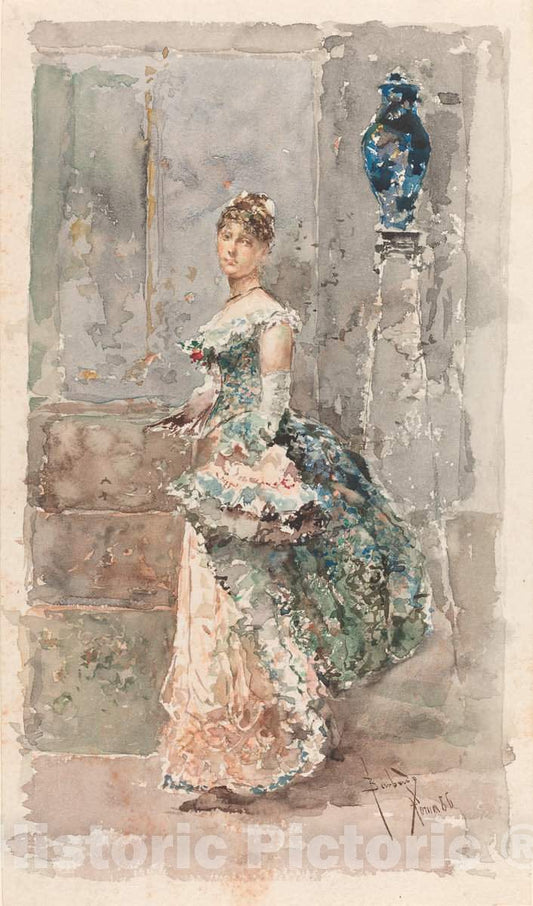 Art Print : Sanchez, Lady in Formal Dress, 1886 - Vintage Wall Art