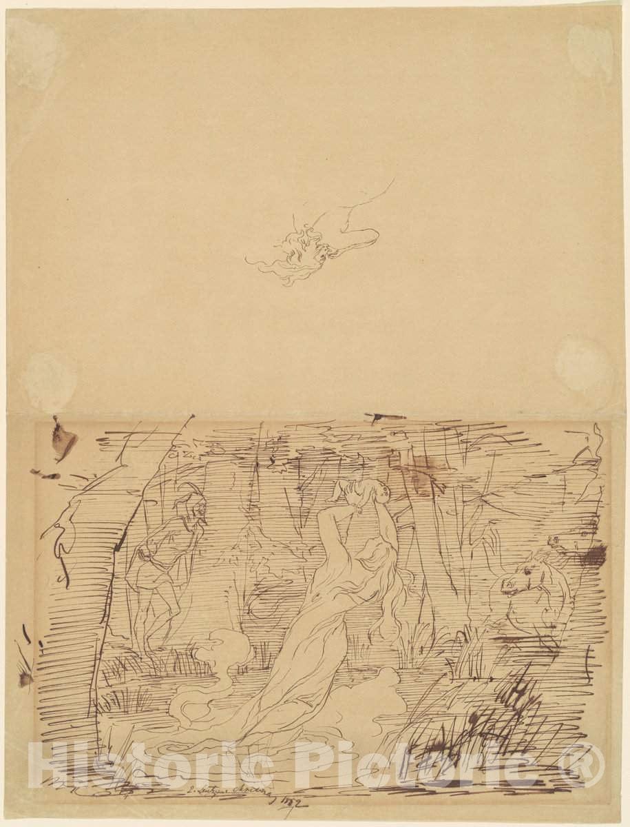 Art Print : Emanuel Gottlieb Leutze, Gretchen Murdering Her Child, 1852 - Vintage Wall Art