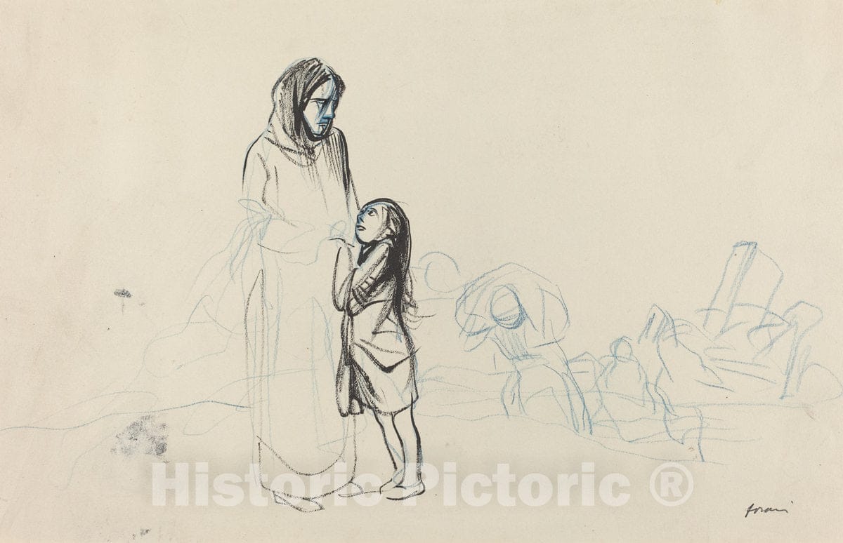 Art Print : Louis Forain, Refugees, c.1917 - Vintage Wall Art