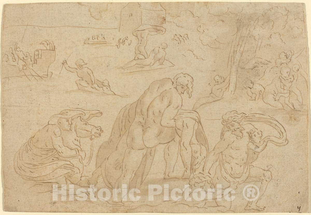Art Print : Raphael, The Deluge, from The Loggia of The Vatican - Vintage Wall Art
