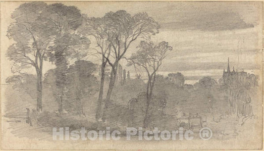 Art Print : Myles Birket Foster, an Evening Landscape with a Distant Cathedral - Vintage Wall Art