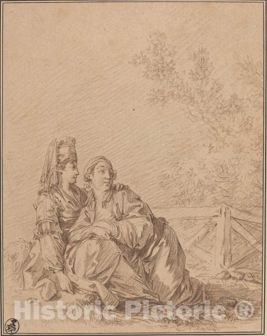 Art Print : Baptiste Le Prince, Two Russians Seated in Landscape - Vintage Wall Art