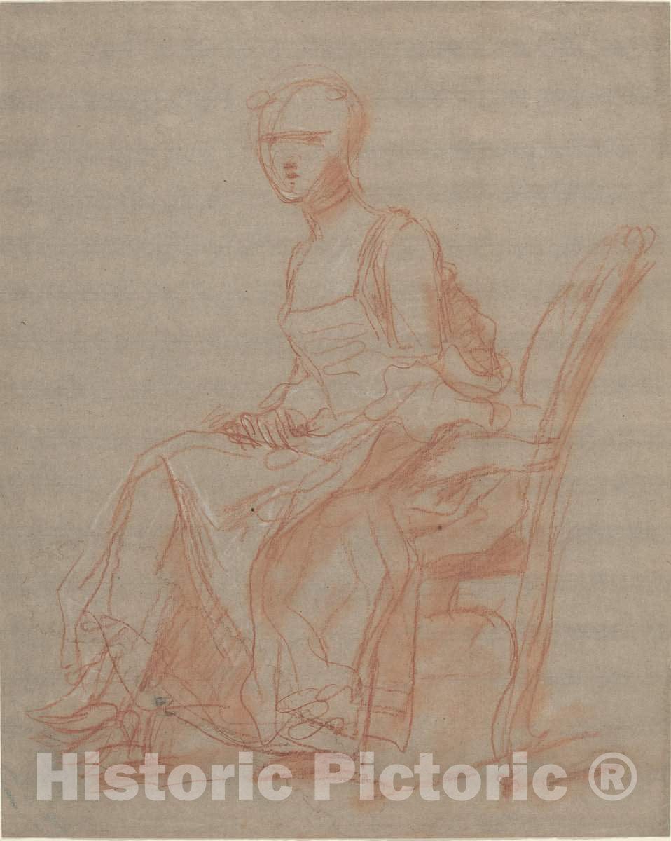 Art Print : Seated Woman, Possibly c. 1740 - Vintage Wall Art
