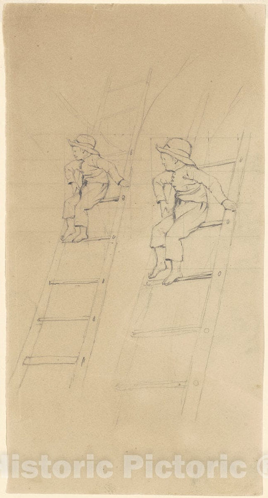 Art Print : Clonney, Studies of a Boy on a Ladder, c. 1840-1850 - Vintage Wall Art