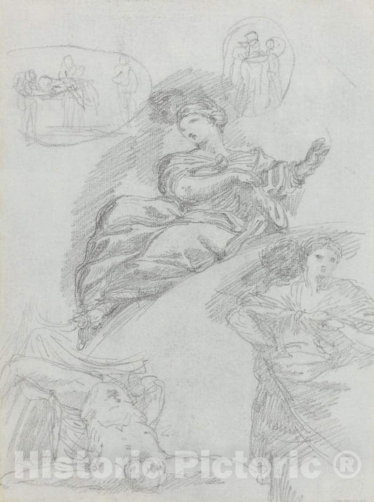 Art Print : Anicet-Charles-Gabriel Lemonnier, Studies of Figures [Verso] - Vintage Wall Art