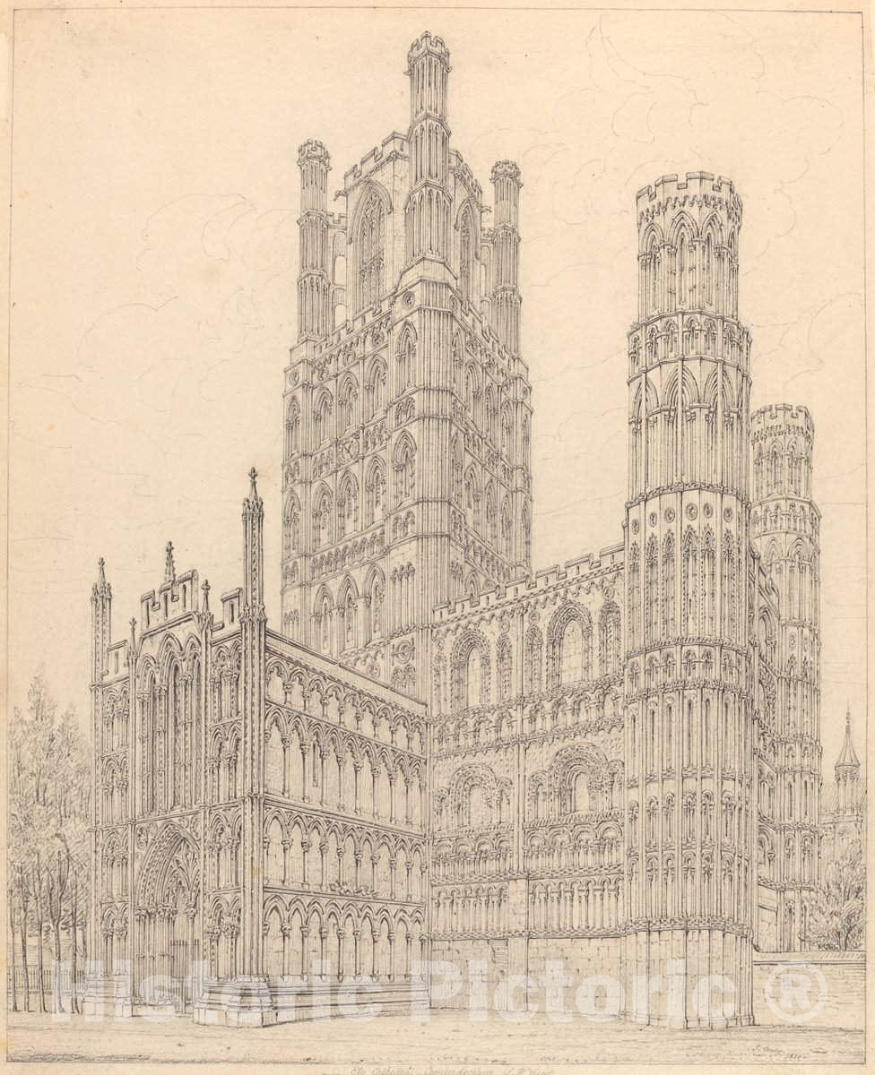 Art Print : John Coney, Ely Cathedral, Cambridgeshire, S.W. View, 1820 - Vintage Wall Art