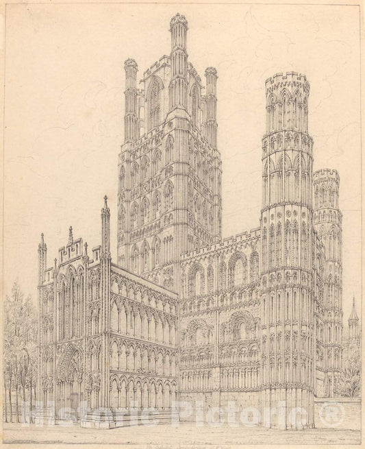 Art Print : John Coney, Ely Cathedral, Cambridgeshire, S.W. View, 1820 - Vintage Wall Art