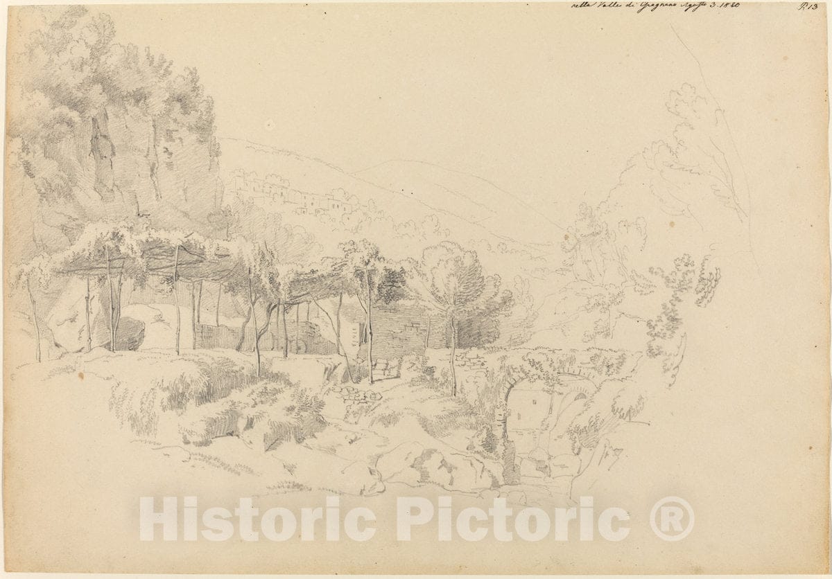 Art Print : Johann Adam Klein, A Shady Arbor in The Valley of Gragnano, 1820 - Vintage Wall Art