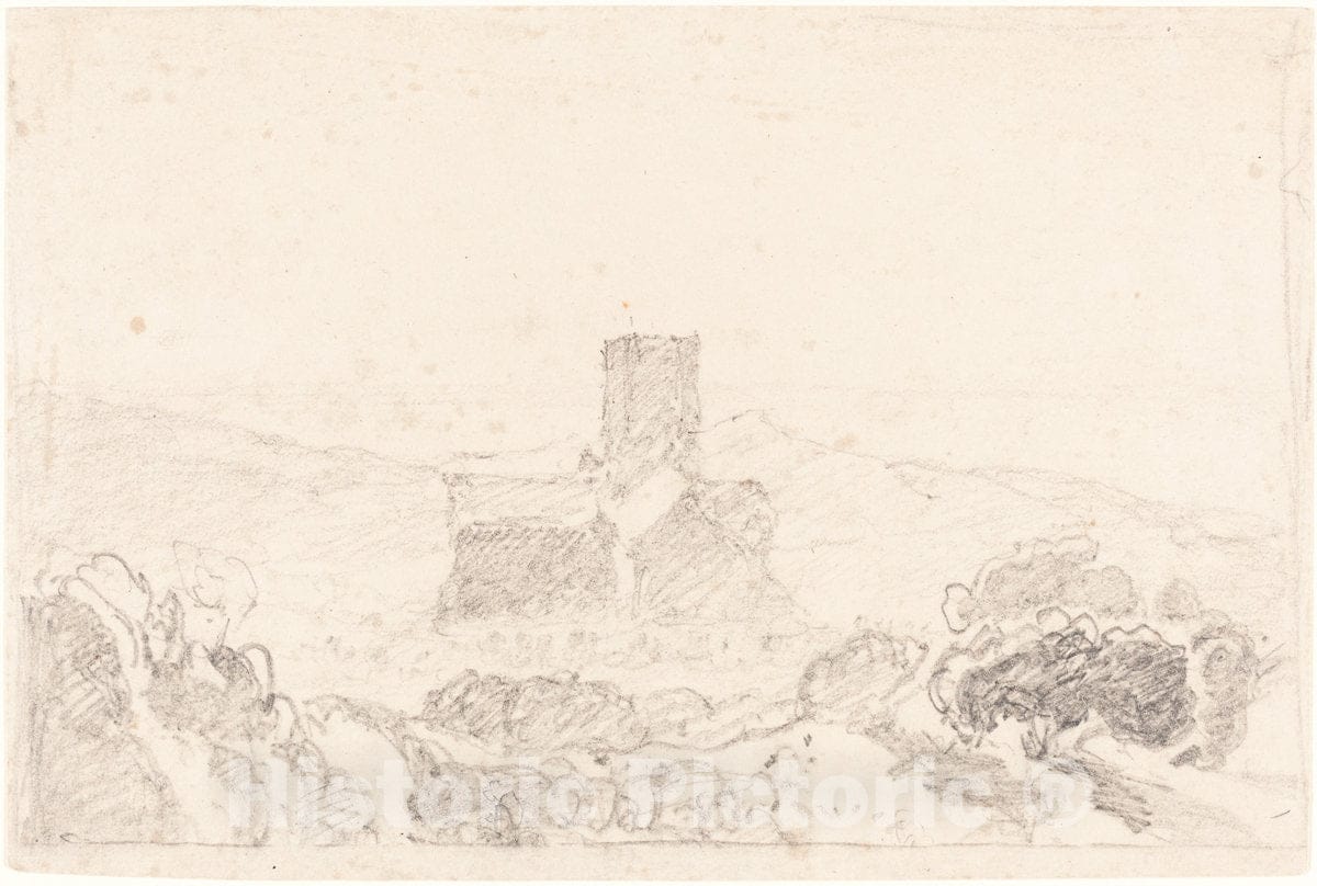 Art Print : John Sell Cotman, Landscape with Church, First Half 19th Century - Vintage Wall Art