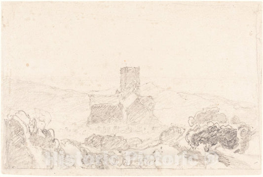 Art Print : John Sell Cotman, Landscape with Church, First Half 19th Century - Vintage Wall Art