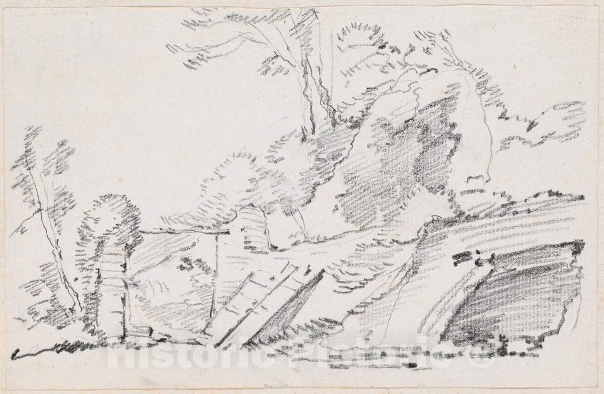 Art Print : Joseph-Marie Vien, an Ancient Wall with a Ruined Gate, c.1747 - Vintage Wall Art