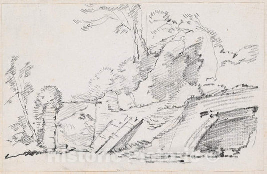 Art Print : Joseph-Marie Vien, an Ancient Wall with a Ruined Gate, c.1747 - Vintage Wall Art