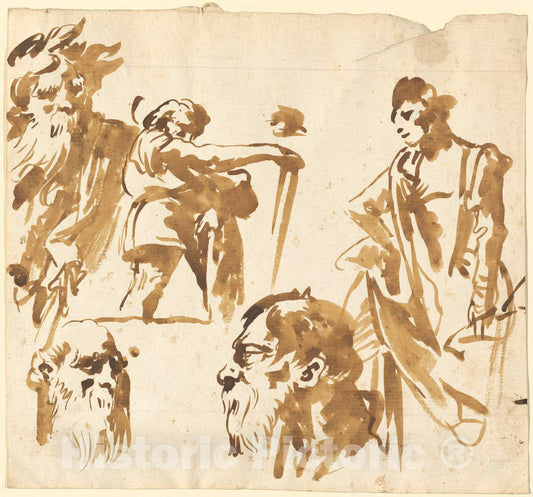 Art Print : Giovanni Domenico Tiepolo, Figures and Faces, 1750s - Vintage Wall Art