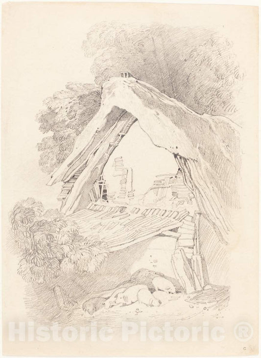 Art Print : Sell Cotman, Cottage at Diss - Vintage Wall Art