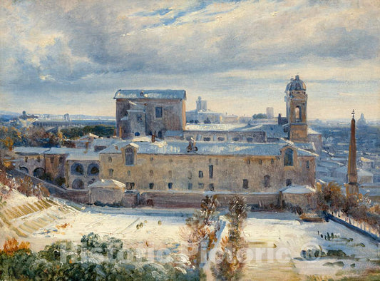 Art Print : AndrÃ© Giroux, Santa TrinitÃ  dei Monti in The Snow, c.1828 - Vintage Wall Art