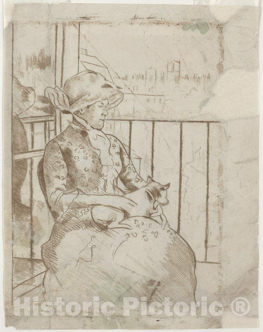 Art Print : Mary Cassatt, Susan on a Balcony Holding a Dog [Verso], c. 1883 - Vintage Wall Art