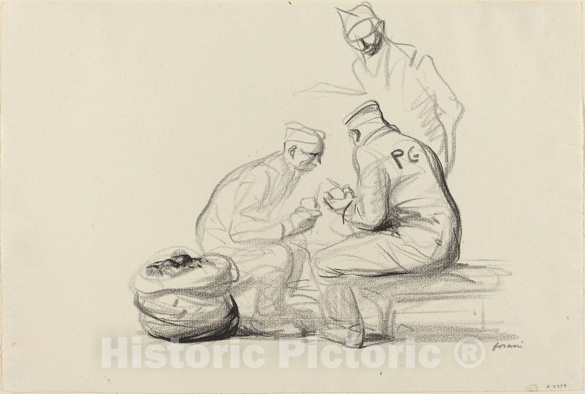 Art Print : Louis Forain, Poilu and German Prisoners, c.1917 - Vintage Wall Art