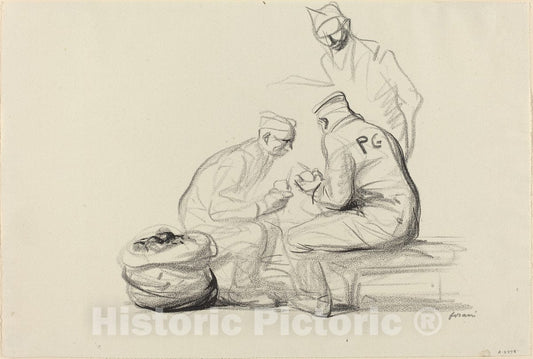 Art Print : Louis Forain, Poilu and German Prisoners, c.1917 - Vintage Wall Art