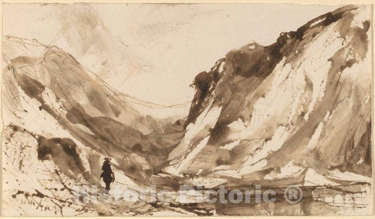 Art Print : William Hart, Deep Valley in Mountainous Landscape - Vintage Wall Art