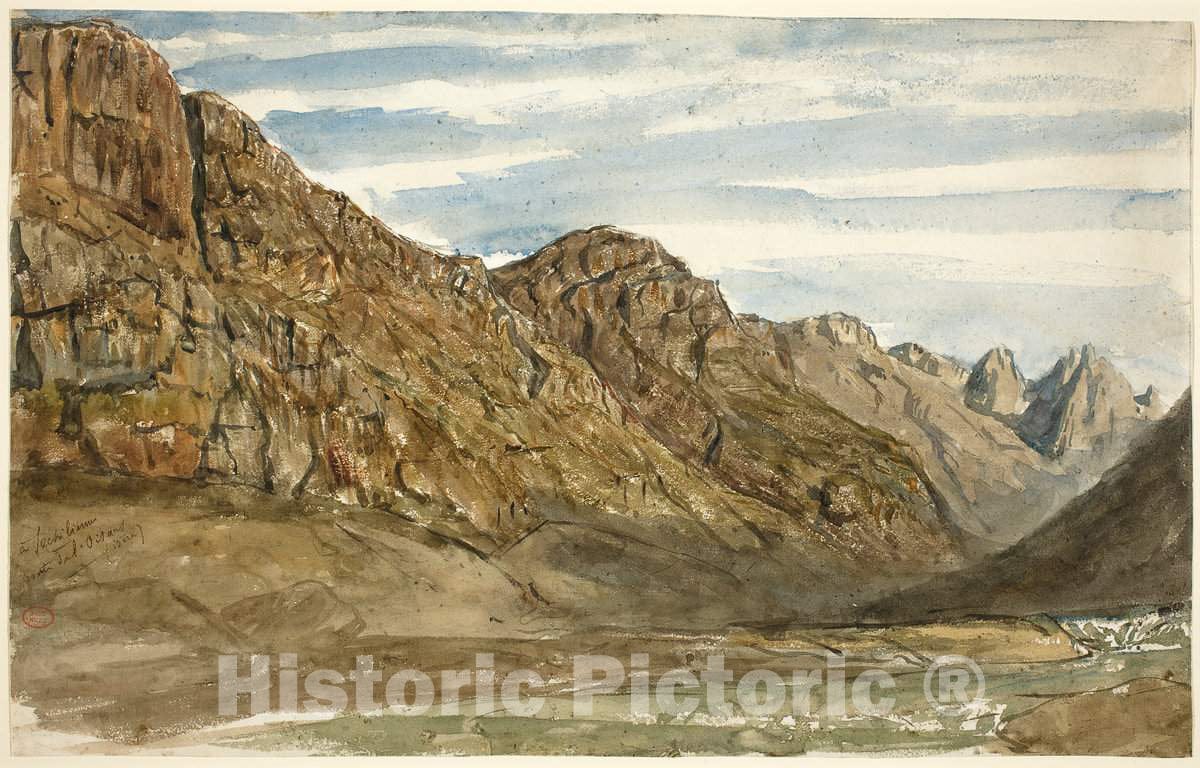 Art Print : Paul Huet, Rock Cliffs Along The Romanche, 1858 - Vintage Wall Art