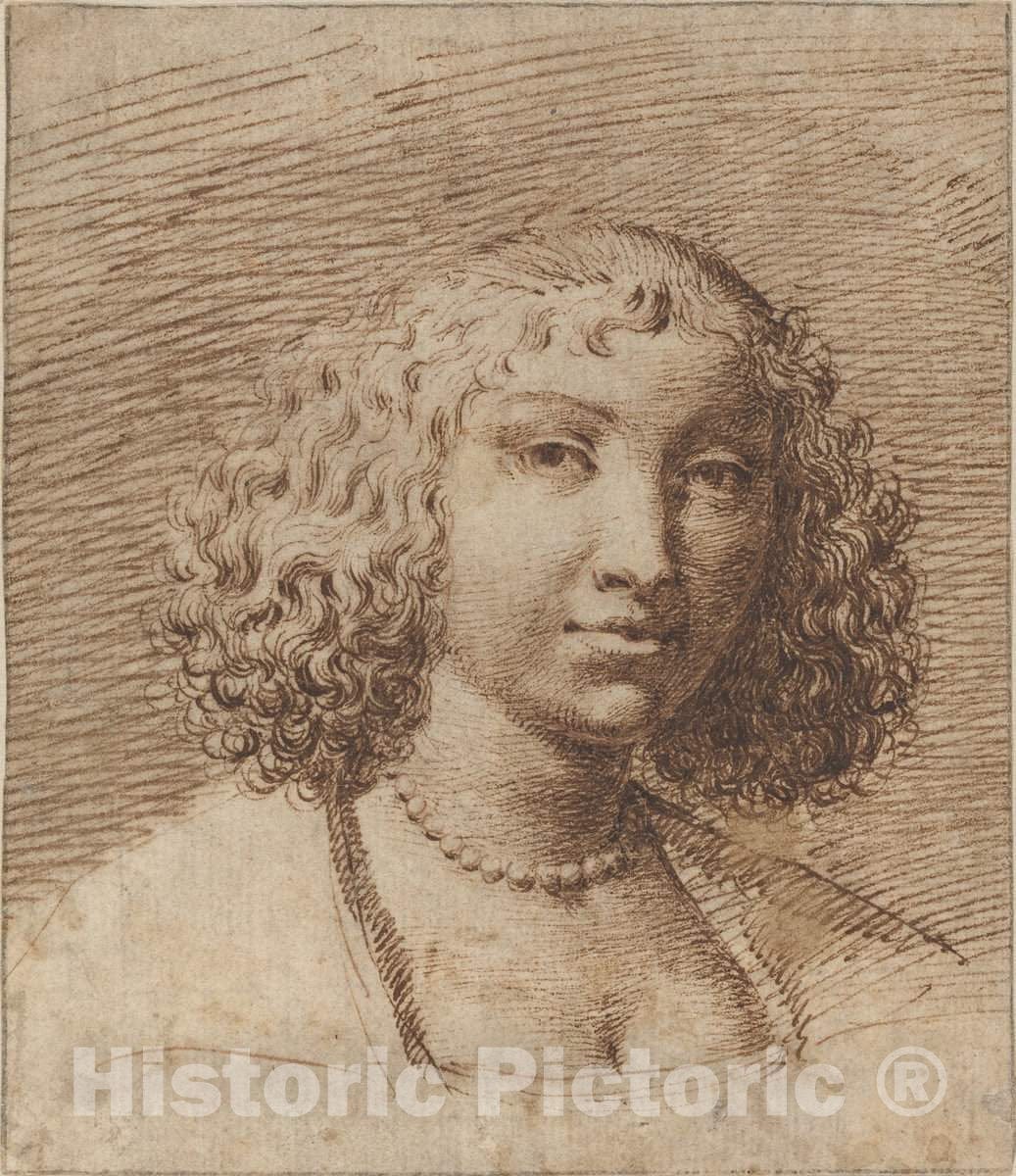 Art Print : Isaac Fuller, Young Woman with a Pearl Necklace, 1660s - Vintage Wall Art
