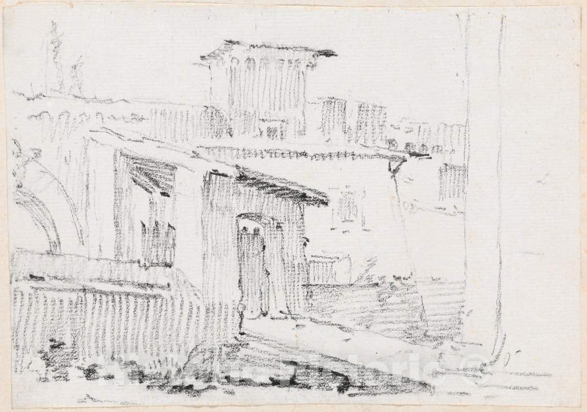 Art Print : Joseph-Marie Vien, Roman Buildings with an Open Shed, c.1747 - Vintage Wall Art