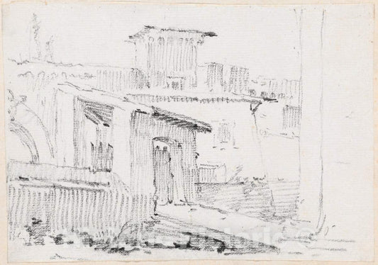 Art Print : Joseph-Marie Vien, Roman Buildings with an Open Shed, c.1747 - Vintage Wall Art