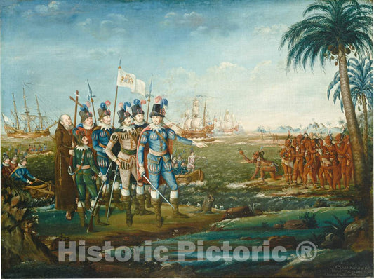 Art Print : Frederick Kemmelmeyer, First Landing of Christopher Columbus, c.1803 - Vintage Wall Art