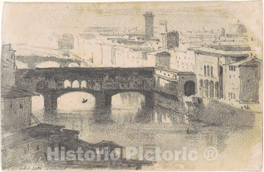 Art Print : John Singer Sargent, Ponte Vecchio, Florence [Recto], 1870-1872 - Vintage Wall Art