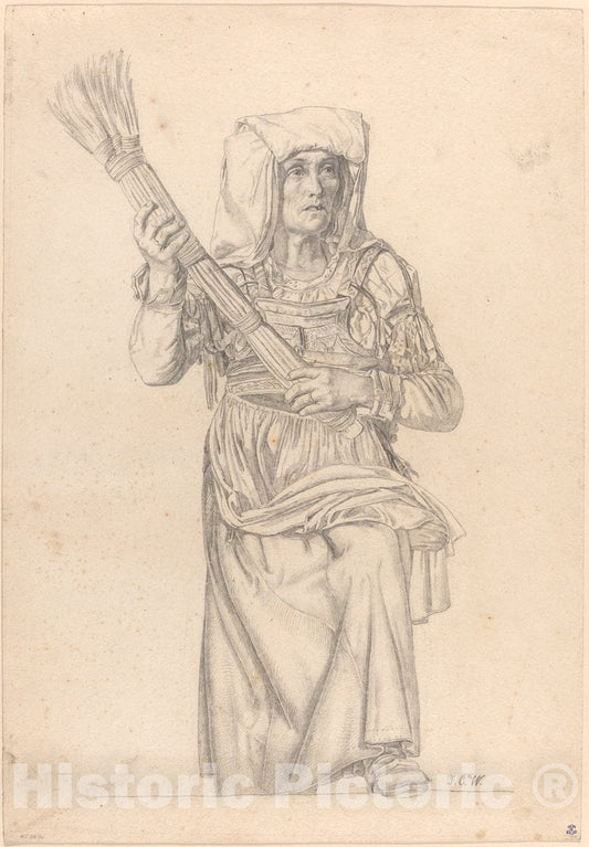 Art Print : Johann Caspar Weidenmann, Italian Peasant Woman with a Broom - Vintage Wall Art