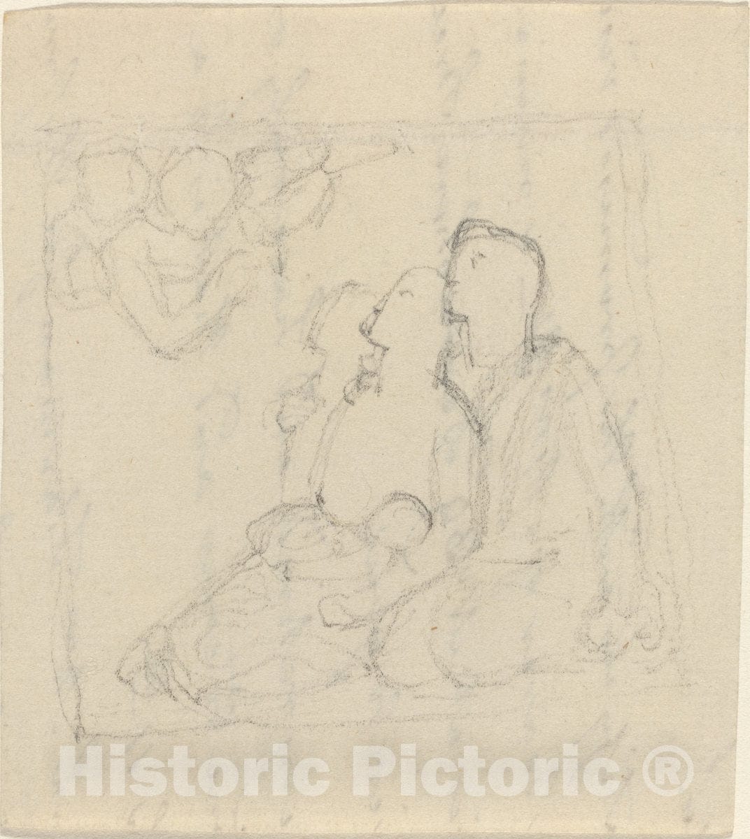 Art Print : John Flaxman, Holy Family with Angels (?) - Vintage Wall Art