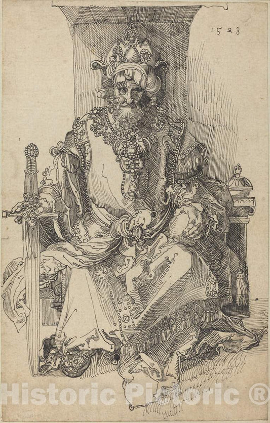 Art Print : Albrecht DÃ¼rer, an Oriental Ruler Seated on His Throne, 1523 - Vintage Wall Art