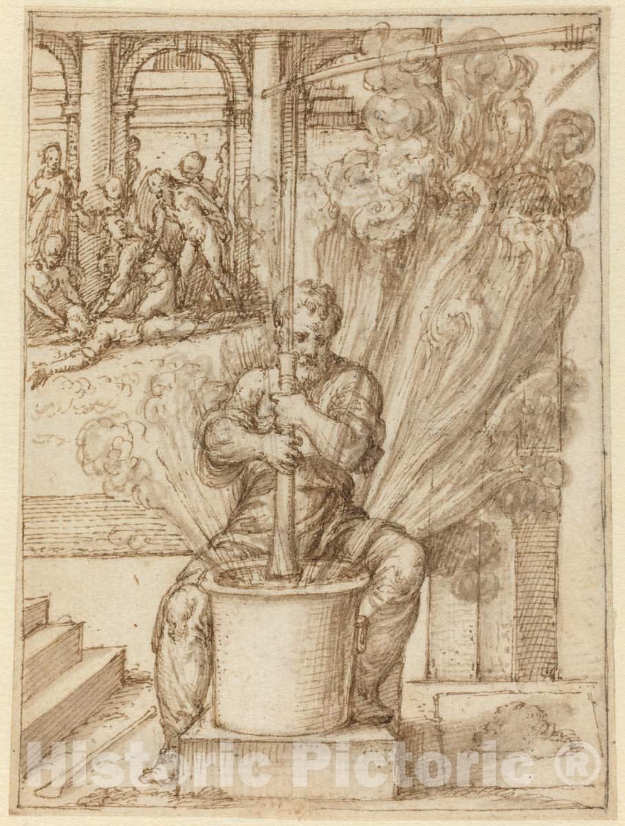 Art Print : Giulio Bonasone, Study for Man Making an Explosion - Vintage Wall Art