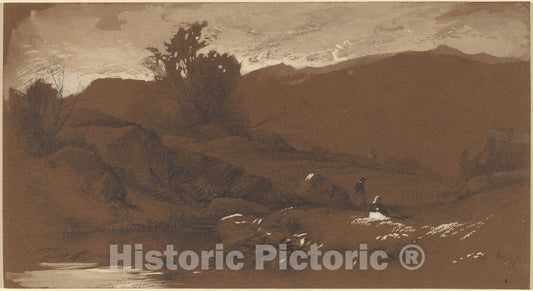 Art Print : William Hart, Figures in a Landscape, 1860 - Vintage Wall Art