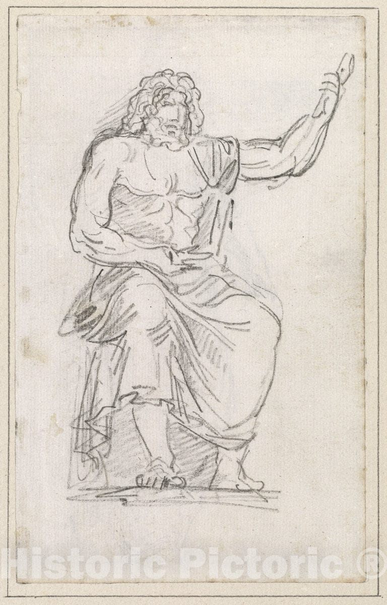 Art Print : Hubert Robert, Statue of Jupiter, Seated [Recto], c.1760 - Vintage Wall Art