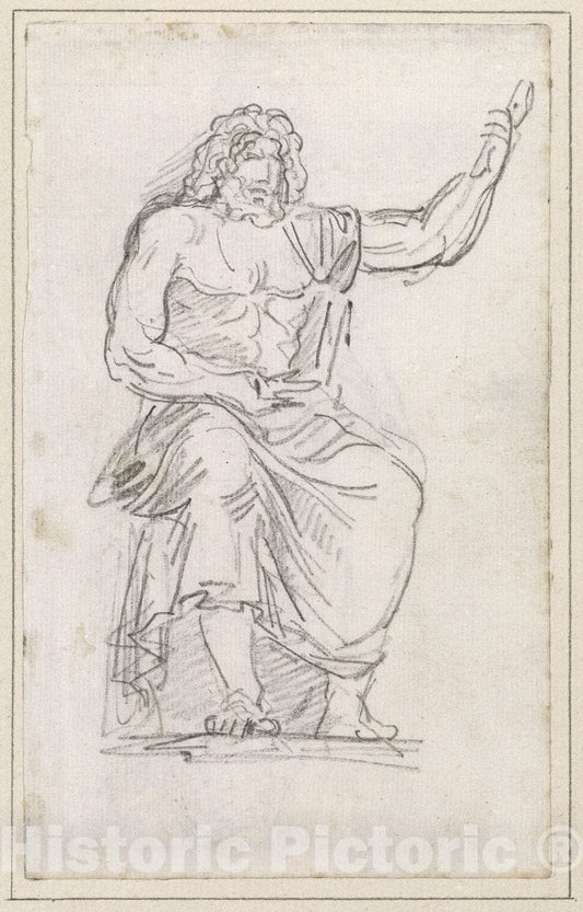 Art Print : Hubert Robert, Statue of Jupiter, Seated [Recto], c.1760 - Vintage Wall Art