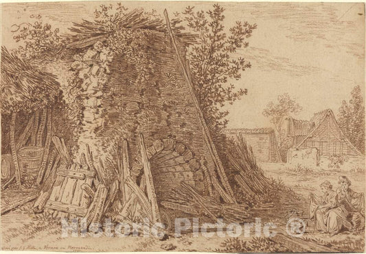 Art Print : Johann Georg Wille, A Rustic Kiln at Vernon, 1761 - Vintage Wall Art