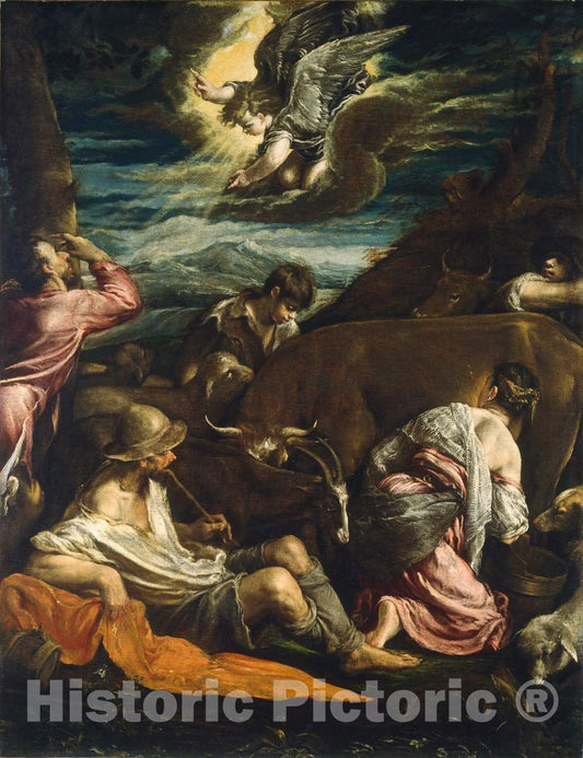 Art Print : Jacopo Bassano, The Annunciation to The Shepherds, c.1558 - Vintage Wall Art