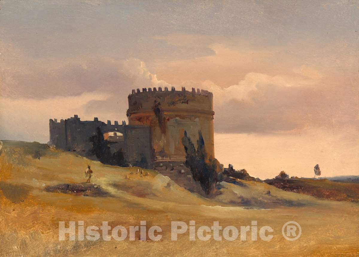 Art Print : LÃ©on-FranÃ§ois-Antoine Fleury, The Tomb of Cecaelia Metella, c. 1830 - Vintage Wall Art