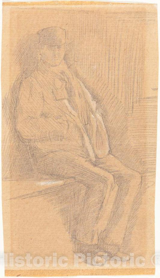 Art Print : Charles Samuel Keene, Seated Man - Vintage Wall Art