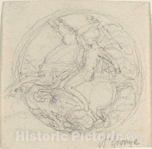 Art Print : John Flaxman, Design for a Medal Representing Saint George and The Dragon - Vintage Wall Art