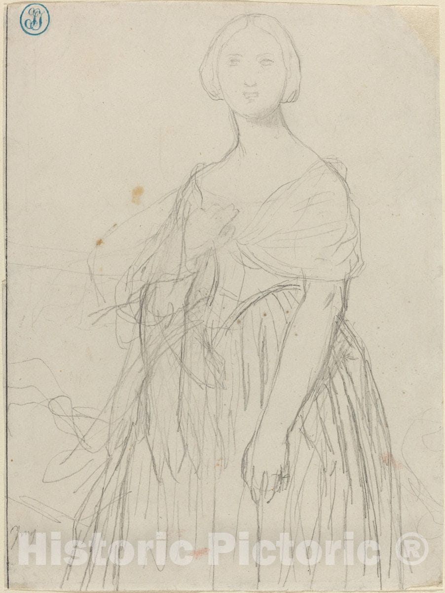 Art Print : Auguste-Dominique Ingres, Sketch for Madame Moitessier - Vintage Wall Art