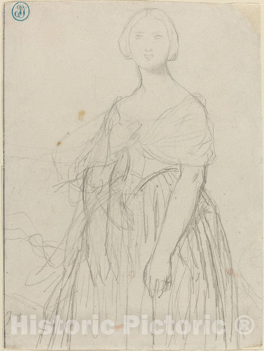 Art Print : Auguste-Dominique Ingres, Sketch for Madame Moitessier - Vintage Wall Art