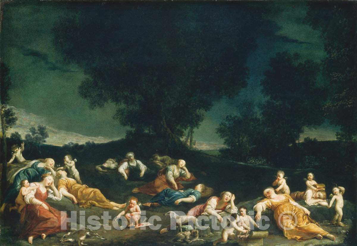 Art Print : Giuseppe Maria Crespi, Cupids Disarming Sleeping Nymphs, c.1698 - Vintage Wall Art
